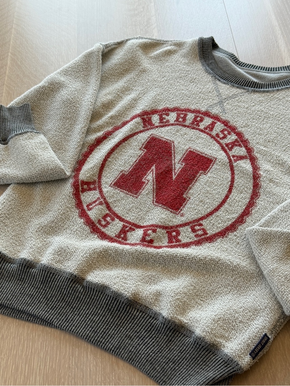 Spirit Jersey Reversible Nebraska Huskers Crewneck Sweatshirt, Grey, Size Small